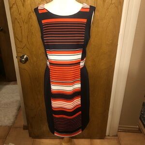 Beautiful orange navy and white striped dress . Size 14
